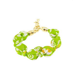 Green Floral Fabric <b>Beaded</b> <b>Bracelet</b> Double Strand <b>Gold</b> Clasp Sustainable Fashion Jewelry - Product Image 2