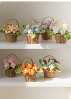 Mini panier en laine crocheté à la main avec fleur en relief, décoration d'intérieur, cadeau de remise de diplôme, de mariage ou de fête