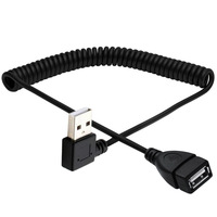 Cable de Extensión USB 2.0 Enrollado Personalizado, USB-A Macho a USB-A Hembra, Ángulo Recto de 90 Grados, Cable de Datos Espiral Retráctil