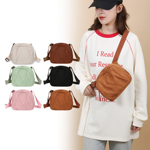 Japanese Style <b>Corduroy</b> Crossbody <b>Bag</b> For Women Horizontal Square Zipper Closure Portable Everyday Outfits Chest <b>Bag</b> - Product Image 3