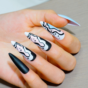<span class=keywords><strong>Faux</strong></span> ongles longs stiletto noirs pour femmes designs personnalisés magnifiques ongles à coller qualité de salon rose <span class=keywords><strong>clair</strong></span> <span class=keywords><strong>bleu</strong></span> ciel - Product Image 4