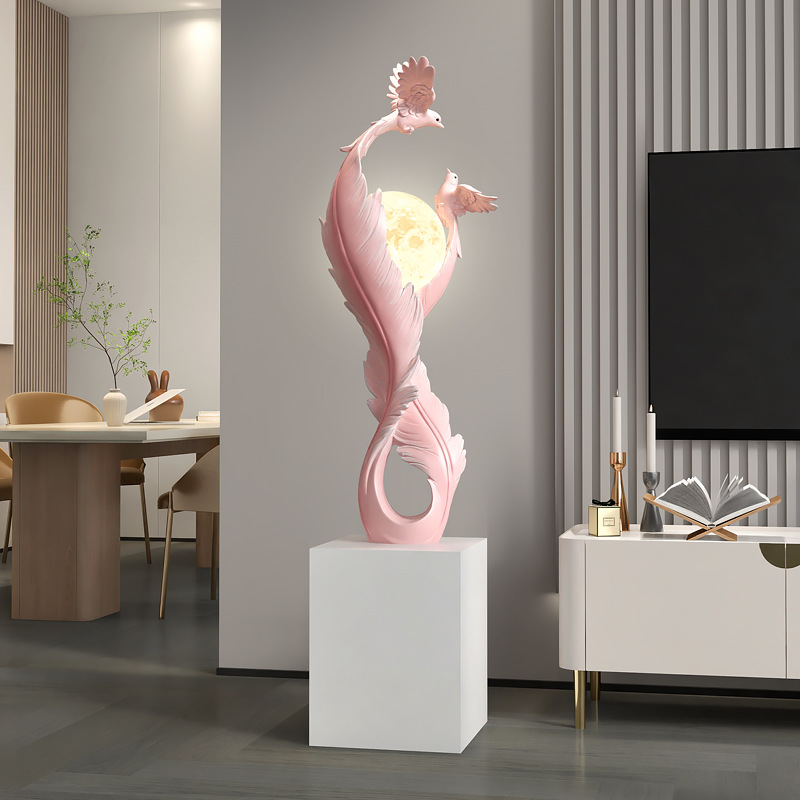 Art feather floor lamp Decoration - Pink/Height 1.15 meters