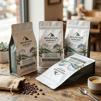 Bolsa de Fondo Plano para Café con Relieve, Grado Alimenticio, 150g-1000g, Superficie Mate, Válvula de Aire, Cierre Superior con Cremallera, Resistente al Calor para Granos de Café
