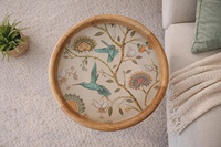Table d'appoint en bois avec motif d'oiseaux et de fleurs, style mid-century modern, meuble de chambre à coucher fait main