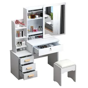 Muebles para el hogar, precio al por mayor, dormitorio, estilo simple, 4 cajones, mujer, tocador blanco con espejo rectangular