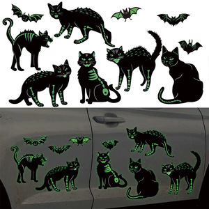 Autocollant souple en PVC fluorescent qui brille dans le noir, motif chat et chauve-souris d'Halloween, pour réfrigérateurs, portes de garage et fenêtres, produit populaire transfrontalier - Product Image 2
