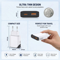 Adaptateur secteur portable ultra-fin HNT à charge rapide PD 45W avec prise UE, USB-A + Type-C, protection SCP pour iPhone Samsung – Meilleures ventes