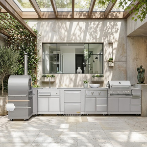 Nouvelles armoires de cuisine extérieures en acier inoxydable SS304 antibactériennes, fraîches au toucher, pour cour, cuisine extérieure modulaire avec évier et robinet - Product Image 1