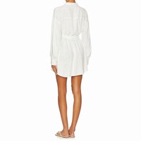Robes décontractées pour femmes, col en V, boutonnées sur le devant, taille nouée, manches retroussées, mini-robe d'été, fournisseur de vêtements fiable