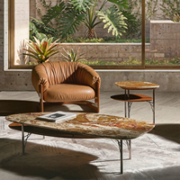 Table basse d'appoint à plateau en marbre naturel à niveaux, avec base en métal laqué, pour villa, hôtel, appartement