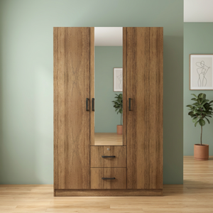 Armoire de chambre moderne grand format 3 portes 2 tiroirs miroir panneau bois appartement atelier maison salle de sport hôtel Malaisie chêne - Product Image 2