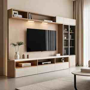 Meuble <span class=keywords><strong>TV</strong></span> modulaire minimaliste avec aménagement personnalisable, montage facile, ensemble de meubles muraux pour <span class=keywords><strong>TV</strong></span>, solution de rangement multimédia pour salon - Product Image 1
