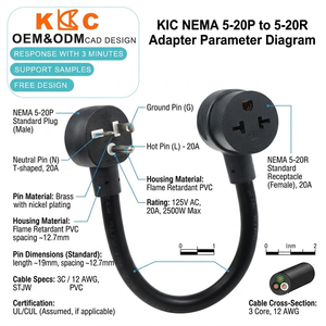 Rallonge électrique NEMA 5-20P vers NEMA 5-20R, 20 ampères / Cordon d'alimentation CA à 3 broches / Cuisine commerciale, Industriel - Product Image 3