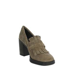 Mocassins à talon bloc en daim taupe pour femme - Product Image 5