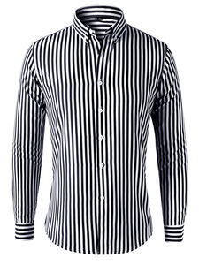 Camisa de Vestir Formal para Hombre, Corte Entallado, Manga Larga, Tela Dobby <span class=keywords><strong>con</strong></span> Rayas Verticales, 100% Poliéster - Product Image 3