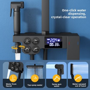 Set Doccia Bagno Nero Opaco con Display Digitale Temperatura Costante, Corpo Interamente in Rame - Product Image 3