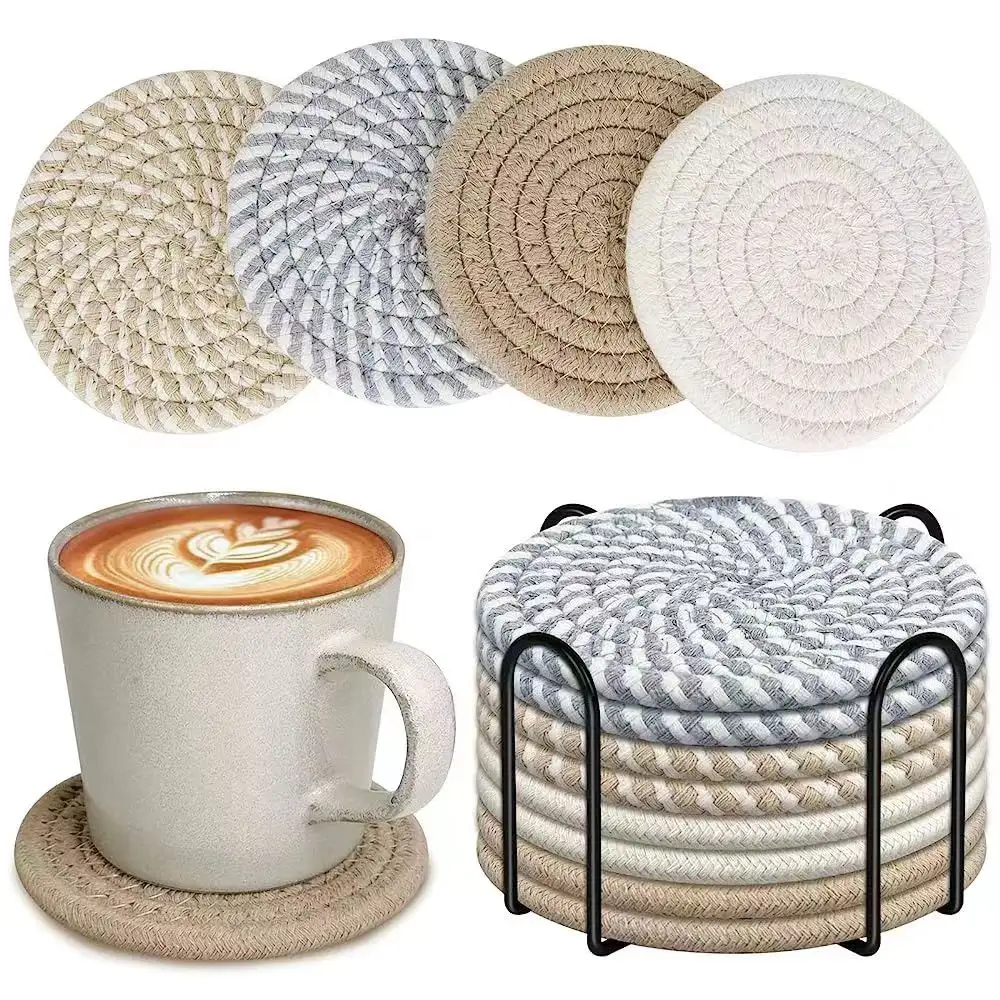 Round straw placemat round linen woven coaster insulated tray mat Decorative prop mat household anti-hot pot mat