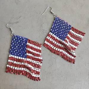 Wholesale American Flag Metal Aluminum Piece Mesh Fashion Pendant Earrings American Independence Day July 4th Jewelry