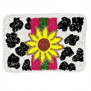 Beaded Coin Purse With Sunflower And <b>Leopard</b> Pattern Zipper Closure Handmade Bohemian Mini Unisex - Product Image 1