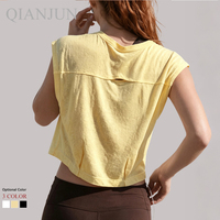 Haut de yoga respirant pour femme avec passepoil contrastant, T-shirt d'entraînement ultra doux sans couture, haut court de sport pour la gym