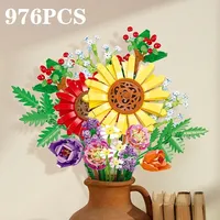 Jie Star JJ9028 Ramo de Flores Preservadas, Girasol, Orquídea, Decoración de Escritorio, Juguetes DIY para Niños, Regalo, Juego de Bloques de Construcción de Tulipanes Estrellados