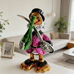 Regalo Aziendale Moderno: Scultura di <span class=keywords><strong>Paperino</strong></span> in Resina Poliestere, Arte Astratta Colorata e Cromata in Stile Pop Art per Esposizione Interna - Product Image 1