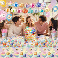 Kit de Vaisselle Jetable Thème Macaron et Bao Bao pour Fête : Assiettes, Gobelets, Serviettes, Couverts, Nappe et Décorations d'Anniversaire