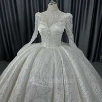 Robe de mariée de bal Lscm105 Royal Ivory Sheer à manches longues, broderie florale scintillante, dos lacé, Jancember