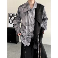 Chemise décontractée à manches longues pour homme, imprimé délavé irrégulier, respirante, style streetwear, coupe ample, boutonnée