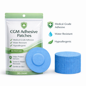 Patch adhésif pour capteur de glycémie continu (CGM) en tissu extensible respirant, maintien robuste, retrait facile sans résidus, OEM - Product Image 1