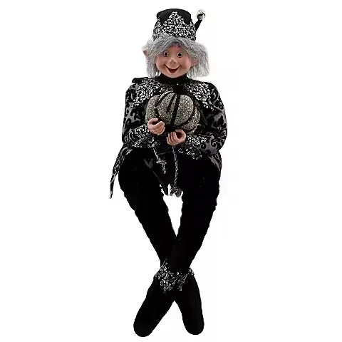 Black 50cm Boy Puppet with White Hair Tabletop Pumpkin Halloween & Children's Birthday Gifts Party Decorations for Kids