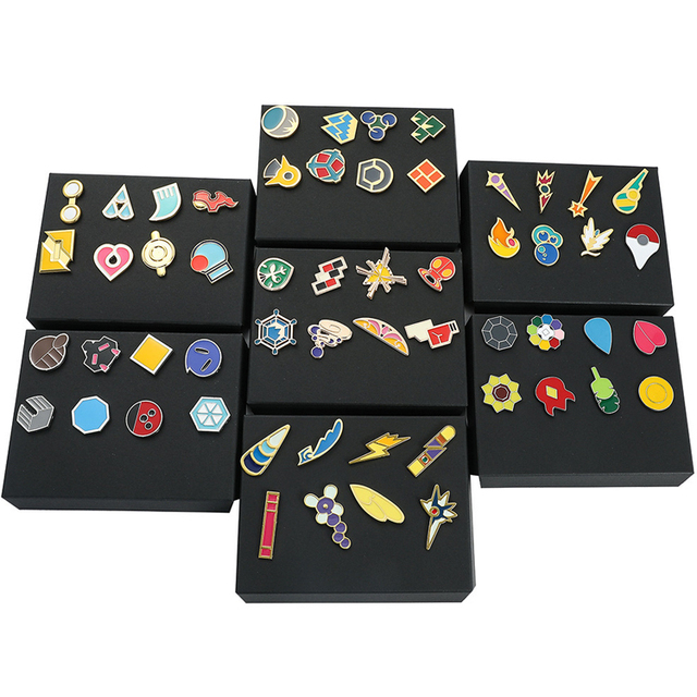 Pokemoned Gym Badges Kanto Johto Hoenn Sinnoh Unova Kalos League Brooches Set Anime Pins Pocket Monster Lapel Pin Pokemoned Pin