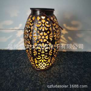Solar Iron Lantern With Hollow Flower Cloud Design Outdoor Hanging <b>Led</b> <b>Light</b> Solar Powered With <b>Light</b> <b>Sensor</b> - Product Image 1
