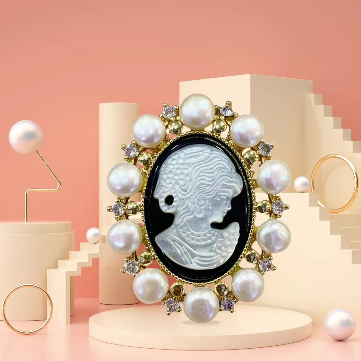 SZJINAO-broche con colgante de perla Natural para mujer, fabricación de joyería con piedras preciosas, parte trasera plana, belleza, cabeza de mujer, camafeo de ágata, cabujones