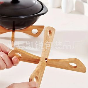 Bamboo Pot <b>Rack</b> Cross Shape Heat Resistant Support For Kitchen <b>Dish</b> Draining <b>Rack</b> - Product Image 1