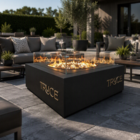 Table de feu rectangulaire personnalisée en acier au carbone avec réservoir de propane dissimulé et pare-vent en verre pour patio et jardin