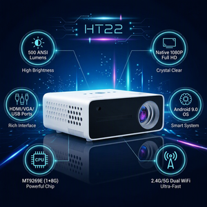 HT22 โปรเจคเตอร์อัจฉริยะระบบแอนดรอยด์ รองรับ 4K โปรเจคเตอร์วิดีโอความละเอียดสูงแบบ Native 1080P รองรับ WiFi คู่ BT5.0 โปรเจคเตอร์พกพาสำหรับโฮมซีเนม่า - Product Image 1