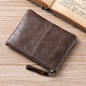 Fashion Vintage Genuine Leather Cards Holder Wallet Zipper Small Real Leather Coins <b>Purse</b> for Men Women - Product Image 1