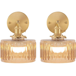Rustic <b>Wall</b> Lamp Amber Glass Shade E14 Bronze Body Switch Control LED <b>Light</b> Source Bedroom Living Room <b>Bedside</b> Lighting - Product Image 5