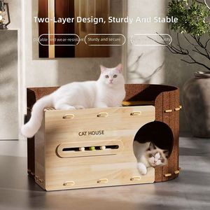 Casa para Gatos de Madera Multifuncional de Alta Demanda con Rascador de Sisal y Zona de Descanso Cerrada para Gatos Domésticos de Interior - Product Image 1