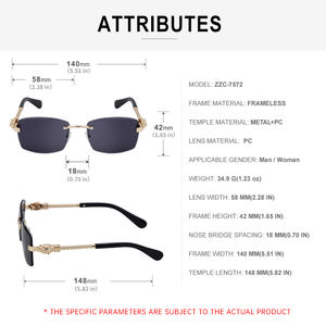 Lunettes <span class=keywords><strong>de</strong></span> <span class=keywords><strong>soleil</strong></span> rectangulaires sans monture Partagas Retro Designer avec logo personnalisé, motif léopard, protection UV400 pour hommes - Product Image 6