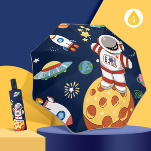 Paraguas automático seguro antirrebote para niños, portátil, plegable, patrón de astronauta personalizado, protección UV hecha de material Pongee - Product Image 1