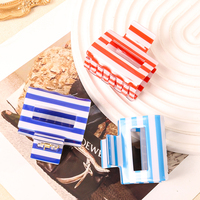 Pince à cheveux carrée à rayures bleues et blanches en PVC, style européen-américain, édition limitée, design unique pour femmes