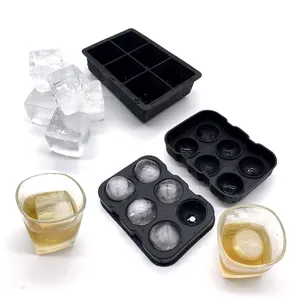 BHD Hot Sale Large Square 6 Cavity Ice Cube Tray & Silicone Ice Ball Maker Sphere Ice Mold Charger