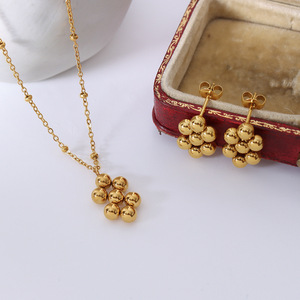 Janice Jewelry Élégant <span class=keywords><strong>Boule</strong></span> Géométrique Fleur Boucle D'oreille et Pendentif Collier Bijoux En Acier Inoxydable Ensemble De Bijoux - Product Image 3