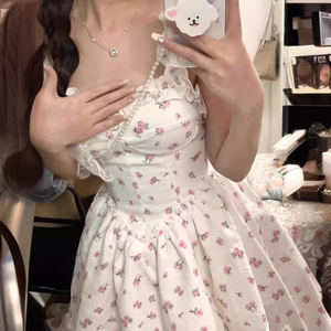 French Style White Floral Print Sundress Strapless Empire Waist Casual Dress For Women Daily Wear Summer Outfit - Product Image 2
