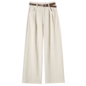 2025 autunno nuovi pantaloni Casual a vita alta dimagranti a gamba larga da <span class=keywords><strong>donna</strong></span> con chiusura a cerniera con orlo smerlato allacciato - Product Image 3