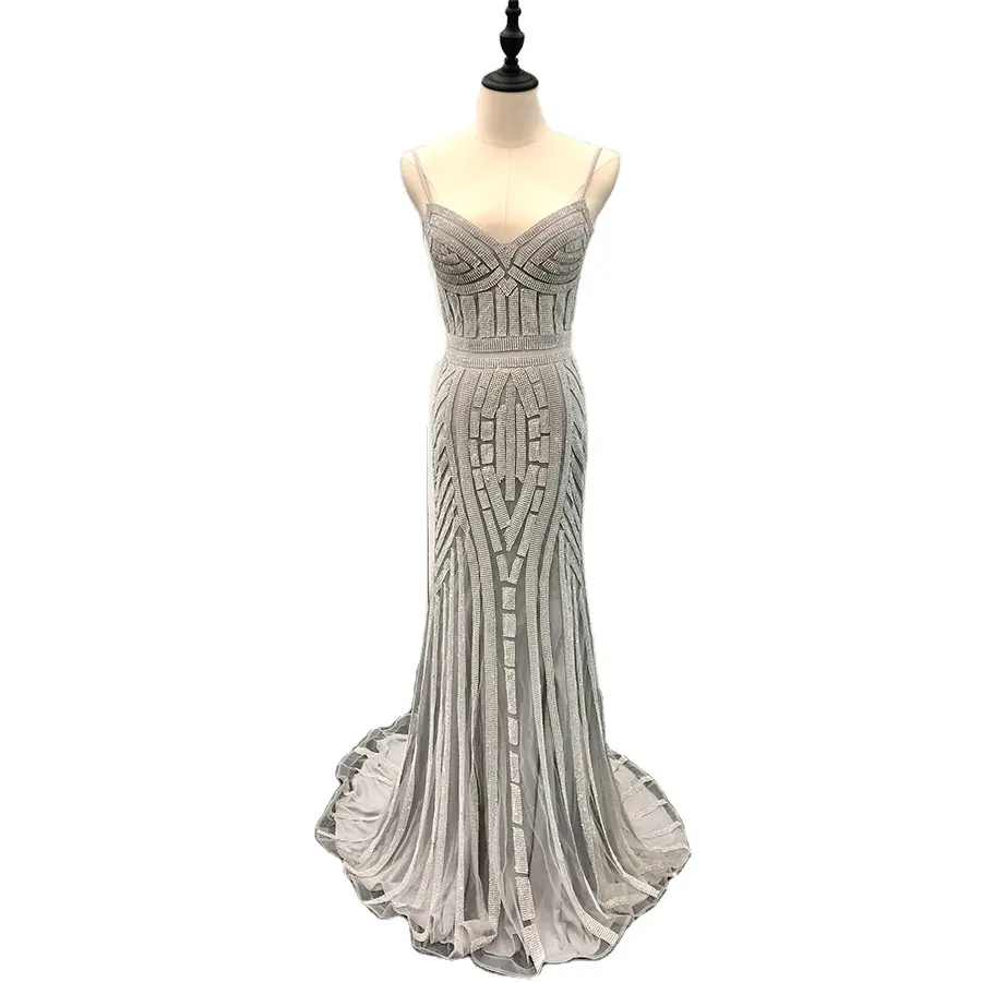 Luxury Shiny Rhinestone Dresses Sexy Bodycon Spaghetti Strap Prom Women Trumpet Mermaid Evening Dress