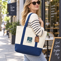 Sac fourre-tout en toile de coton brodé sur mesure, grande capacité, avec fermeture éclair, bandoulière réglable et poches
