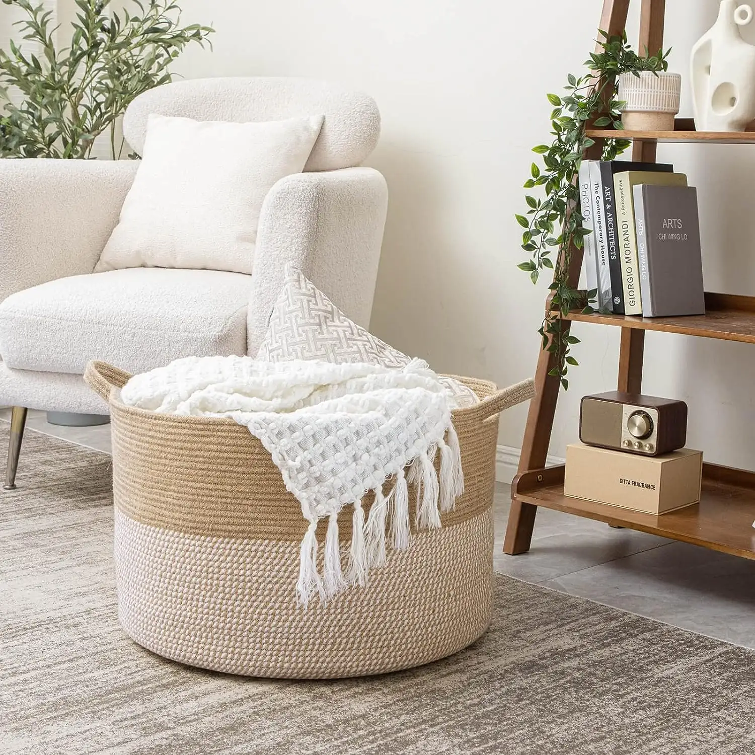 Large Blankets Wicker Basket Big Laundry Baskets Woven Basket with Handle for Clothes Pillows Towel Shoe